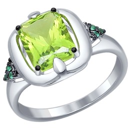 Кольцо из серебра с зелёным ситаллом и зелеными фианитами 92011233