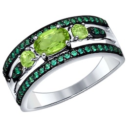 Кольцо из серебра с хризолитами и зелеными фианитами 92011257