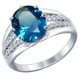 Кольцо из серебра с синим ситаллом и фианитами 92011268