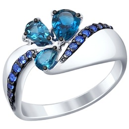 Кольцо из серебра с топазами и синими фианитами 92011287