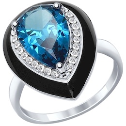 Кольцо из серебра с эмалью с синим ситаллом и фианитами 92011297