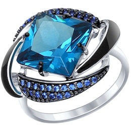 Кольцо из серебра с эмалью с синим ситаллом и синими фианитами 92011300