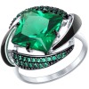 Кольцо из серебра с эмалью с зелёным ситаллом и зелеными фианитами 92011302