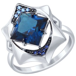 Кольцо из серебра с синим ситаллом и фианитами 92011320