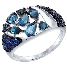 Кольцо из серебра с топазами и синими фианитами 92011342
