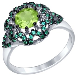 Кольцо из серебра с хризолитом и зелеными фианитами 92011352