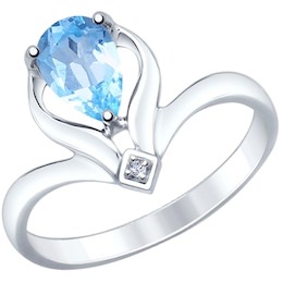 Кольцо из серебра с голубым топазом и фианитом 92011358