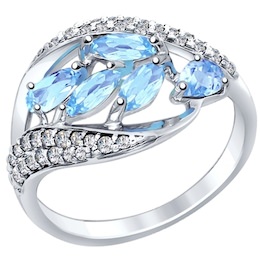 Кольцо из серебра с голубыми топазами и фианитами 92011363