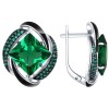 Серьги из серебра с эмалью с зелеными ситаллами и зелеными фианитами 92021455
