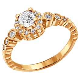 Помолвочное кольцо из золочёного серебра с фианитами 93010254