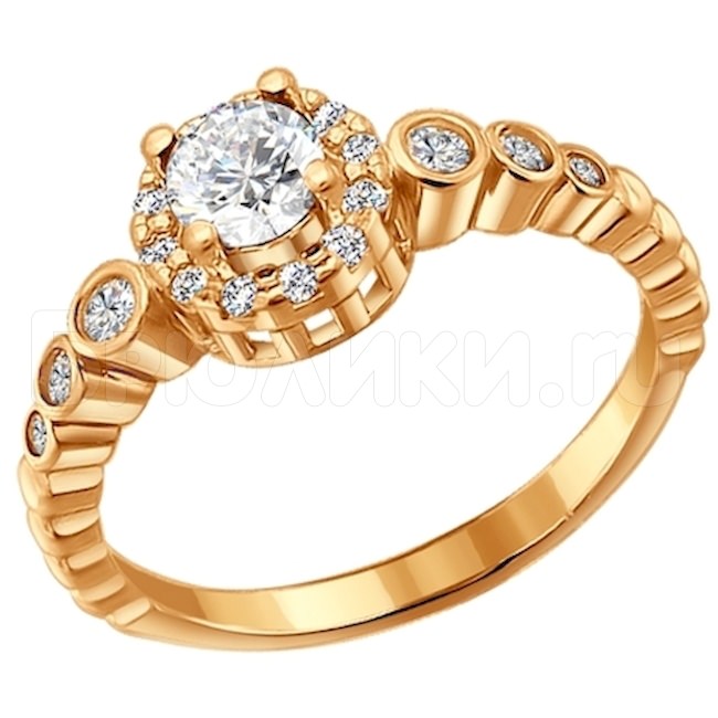 Помолвочное кольцо из золочёного серебра с фианитами 93010254