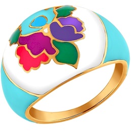Позолоченное кольцо с разноцветной эмалью 93010312