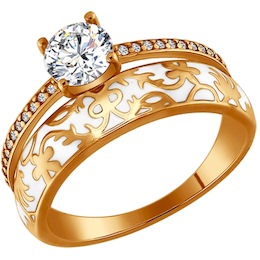 Позолоченное кольцо с эмалью и фианитам 93010322