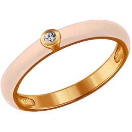 Бежевое кольцо из золочёного серебра с эмалью с фианитом 93010325