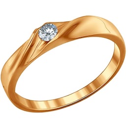Помолвочное кольцо из золочёного серебра с фианитом 93010389