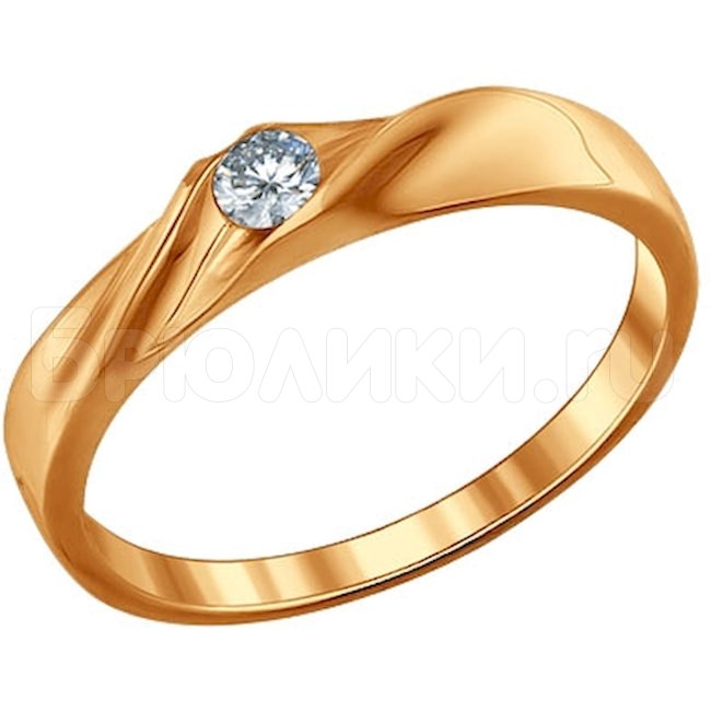 Помолвочное кольцо из золочёного серебра с фианитом 93010389