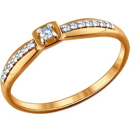 Помолвочное кольцо из золочёного серебра с фианитами 93010397