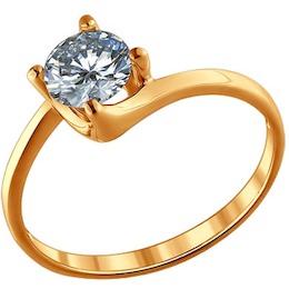 Помолвочное кольцо из золочёного серебра с фианитом 93010405
