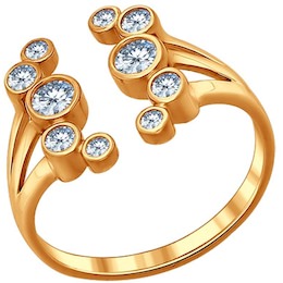 Кольцо «Зимняя вишня» из золочёного серебра с фианитами 93010415