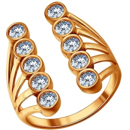 Кольцо «Зимняя Вишня» из золочёного серебра с фианитами 93010418