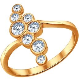 Кольцо «Зимняя Вишня» из золочёного серебра с фианитами 93010420