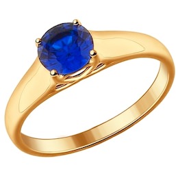 Кольцо из золочёного серебра с синим фианитом 93010575