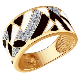 Кольцо из золочёного серебра с эмалью и фианитами 93010612