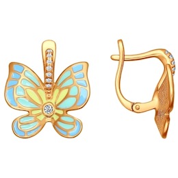 Серьги с бабочками украшенными эмалью 93020591