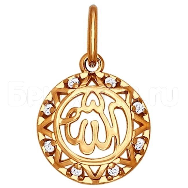 Подвеска мусульманская из золочёного серебра с фианитами 93030175