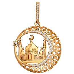 Подвеска мусульманская из золочёного серебра с фианитами 93030201