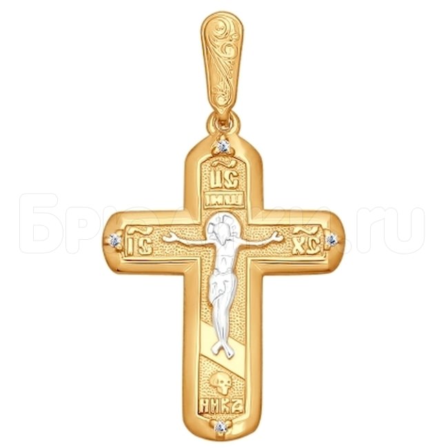 Крест из золочёного серебра с фианитами 93120037