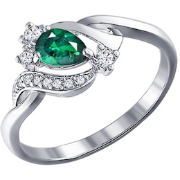 Кольцо из серебра с зелёным фианитом 94010501