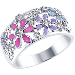 Широкое кольцо с цветами из разноцветной эмали 94010581