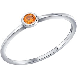 Тонкое серебряное кольцо с оранжевым фианитом 94010636