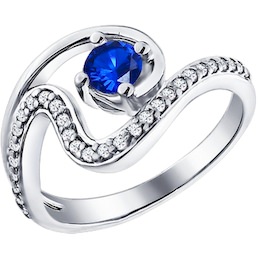 Кольцо из серебра с синим фианитом 94010846