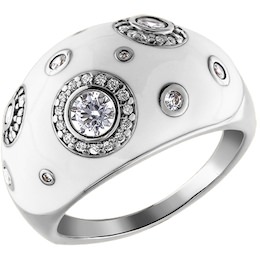Толстое кольцо из серебра с фианитами 94010883