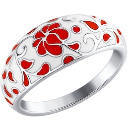 Серебряное кольцо с узорами в стиле красной Хохоломы 94011113