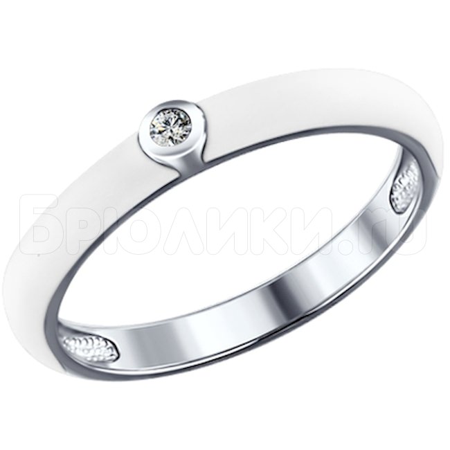 Белое кольцо из серебра с эмалью и фианитом 94011143