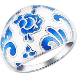 Серебряное кольцо с бело-голубой эмалью 94011167