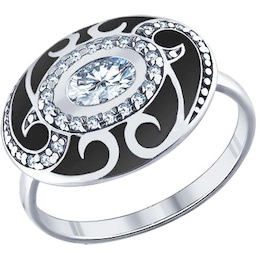 Кольцо из серебра с эмалью с фианитами 94011332