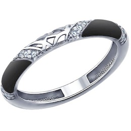 Кольцо из серебра с эмалью с фианитами 94011335