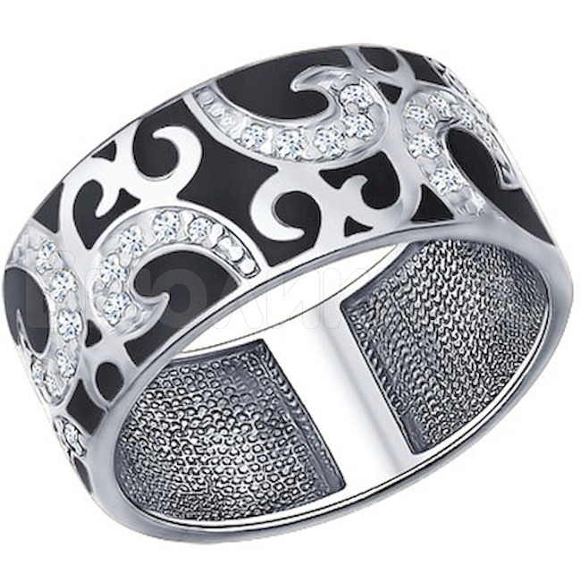 Кольцо из серебра с эмалью с фианитами 94011342