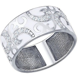 Кольцо из серебра с эмалью с фианитами 94011343