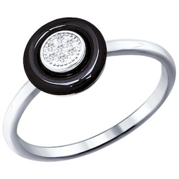 Кольцо из серебра с керамической вставкой и фианитом 94011416