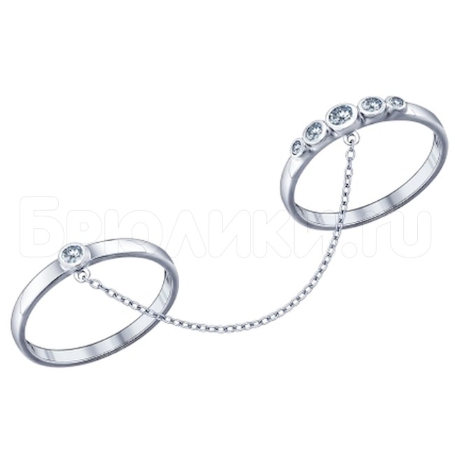 Кольцо на два пальца из серебра с фианитами 94011468