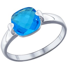 Кольцо из серебра с голубой стеклянной вставкой 94011519