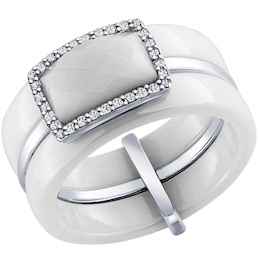 Кольцо из серебра с керамической вставкой и фианитом 94011594