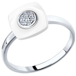 Кольцо из серебра с керамической вставкой и фианитом 94011615