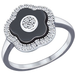 Кольцо из серебра с керамической вставкой и фианитом 94011620