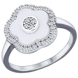 Кольцо из серебра с керамической вставкой и фианитом 94011621